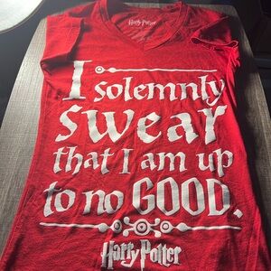 Harry Potter Women’s V Neck I Solemnly Swear I’m Up to No Good Tee Color Red